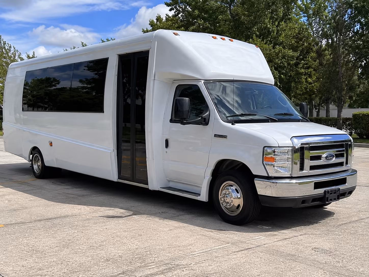 White party bus exterior